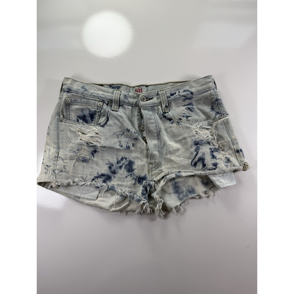 Vintage Levis 501 Cut Off Shorts Womens 33 button fly Denim Bleach Tie Dye 90s